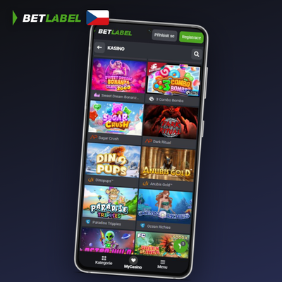 Betlabel Casino mobile zobrazuje sloty a jackpoty s bonusovými symboly