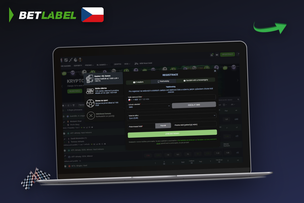 Betlabel Casino CZ registrace – vyplněný formulář s e-mailem heslem a měnou CZK
